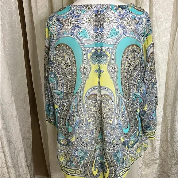 Valerie Stevens Aqua and Blue Paisley Blouse - Picture 7 of 8